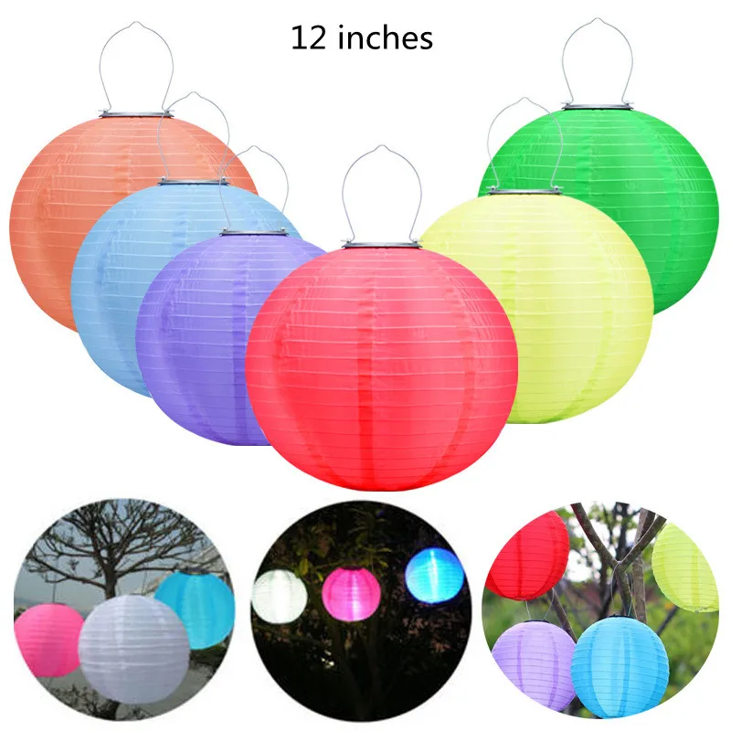 

9 Colors 12 Inch Round Chinese Paper Lantern Solar Led Light Outdoor Holiday Supplies Paper Lamp Decor for Garden Fairy Garden