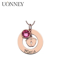 uonney wholesale personalized female baby feet name pendants unique birthstone engraved fashion jewelry bead choker birth gift