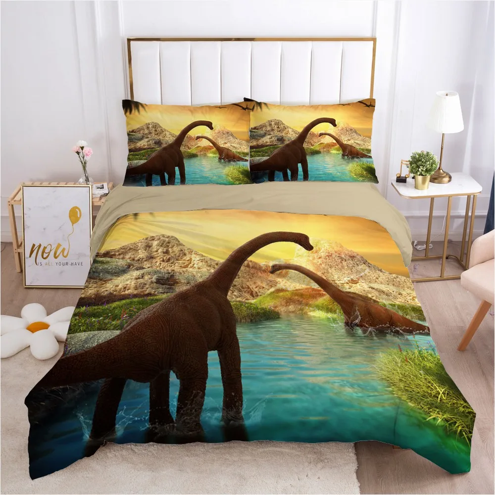 

Classic Duvet Cover Set Quilt/Comforter/Blanket Cases Pillow case 3D Dinosaur Full Double size Bed Linen