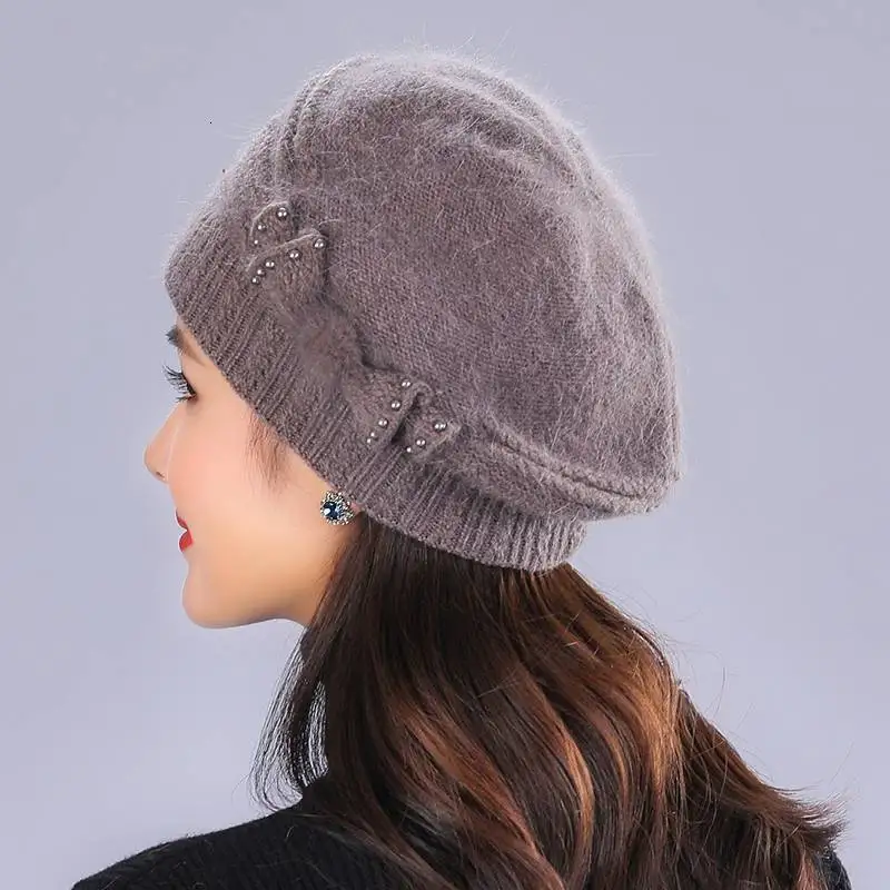 Подарок на Новый год для мамы вязаная шапка с кроликом шарф пожилых женщин осенне