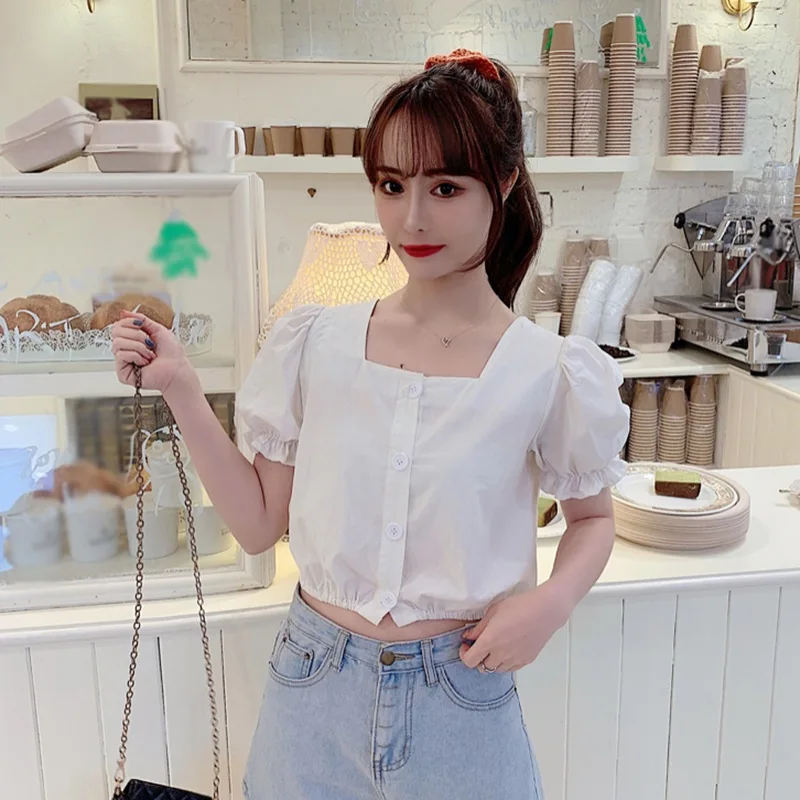 

Summer White Blouses Female Shirt Tops Blusas Womens Square Neck Blouse