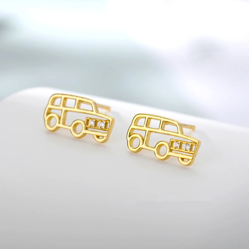 

Minimalist Hollow Car Stud Earrings For Women Satinless Steel Gold Fashion Zircon Earring Couple Party Jewelry Accessories Gift