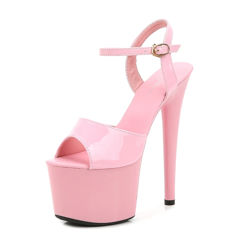 Heel 17cm Модельные босоножки на высоком тонком каблуке 13-17 см, пикантные черные летние туфли на платформе и высоком каблуке - Цвет: Heel 17cm