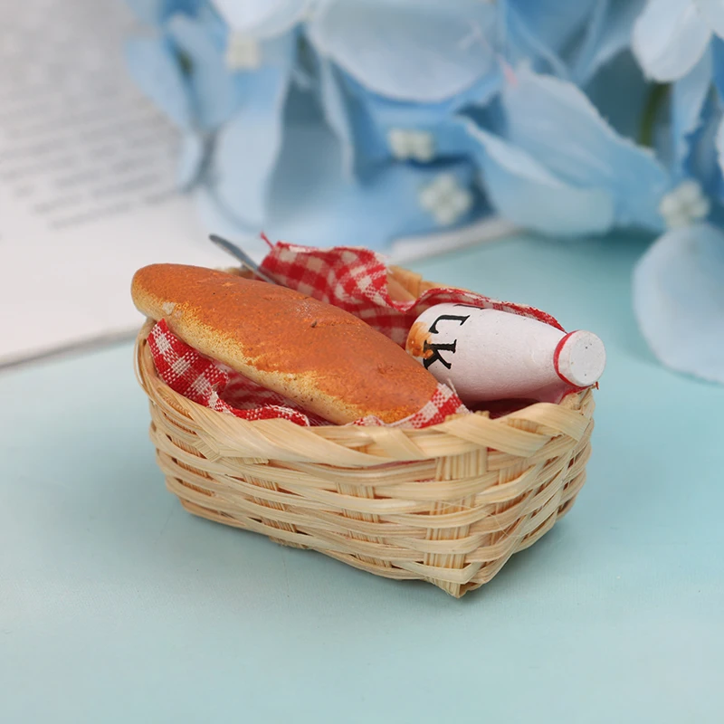 

Игрушки для кухни, Миниатюрные модели для кукольного домика в виде полоски хлеба с корзиной, имитация хлеба 1/12, игрушка для ролевых игр