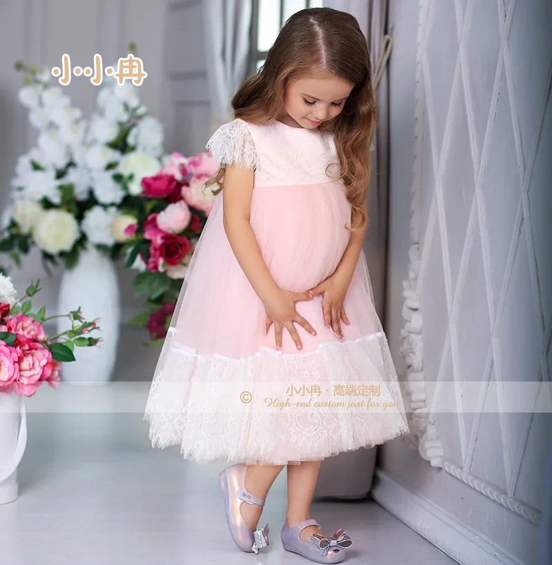 Cute Pink Girls Dresss Lace Dress Princess Wedding Party Dress Infant Girl Birthday Dresses Flower Dress