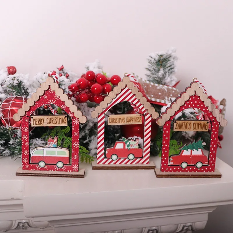 

1PC Wooden Red Car Hanging Tree Pendants New Year Christmas Decorations For Home Party New Year Christmas Tree Decorations