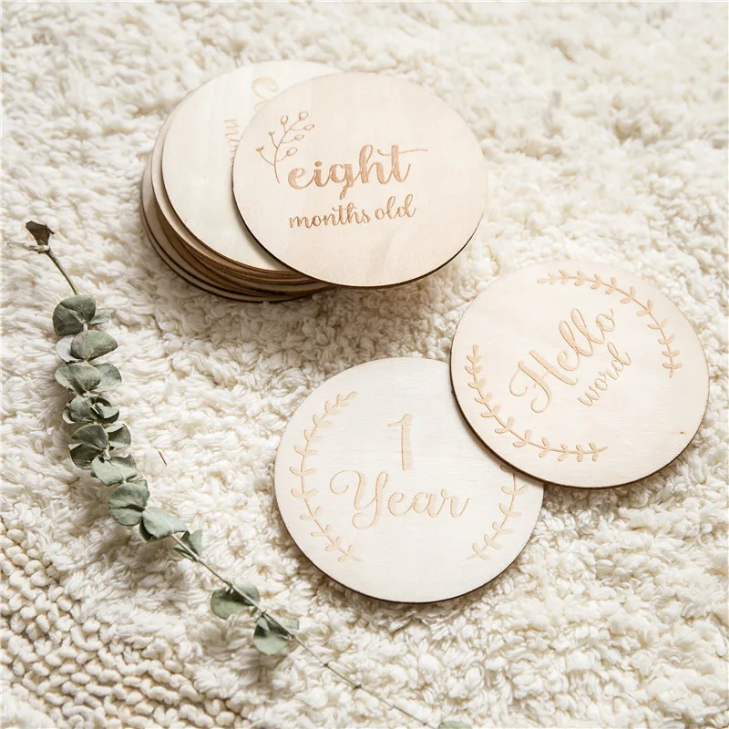 Wooden Baby Month Milestone Card Newborn Birth Month Birthday Milestone Wooden Teether Baby Kids Photography Props Toy
