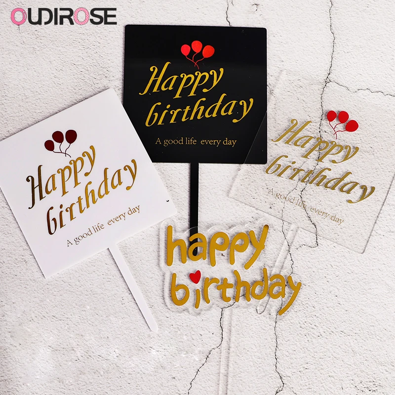 Блестящие золотые буквы Топпер для торта С Днем Рождения украшения акриловый