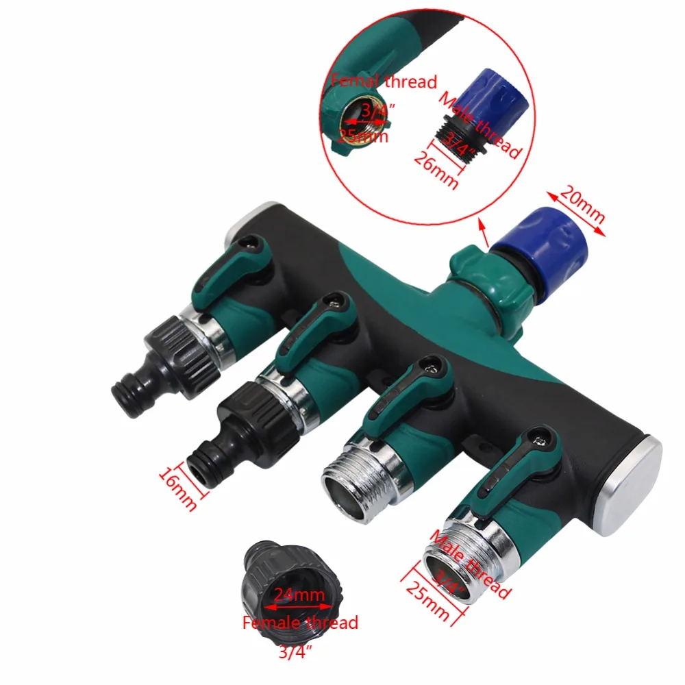 

1 set Water Kits 3/4 inch American Standard Thread Straight Y Shapeed 4 Way Connectors Garden Irrigation System Fittings