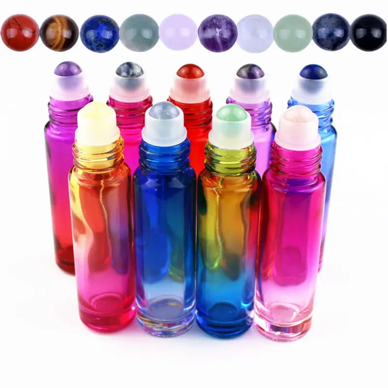 10pcs/lot Glass Essential Oil Bottle with Natural Gemstone Roller Ball Empty Refillable Perfume Bottles Liquid Roll On
