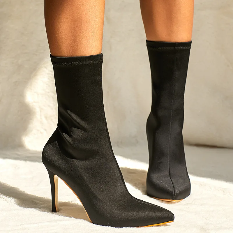 Женские эластичные тонкие ботинки женская шелковая обувь зимние челси средней