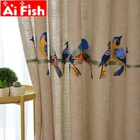 luxury embroidered kingfisher cotton and linen fabric curtains for living room white window treatment birds voile tulle wp43230