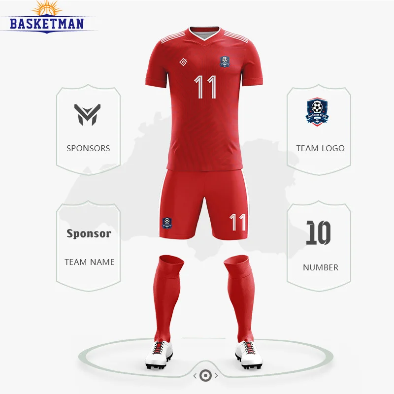 

BASKETMAN Soccer Sets For Man Tracksuit Full Sublimation Customized Team Name Logo Prints Training Short Sleeve Football Jerseys