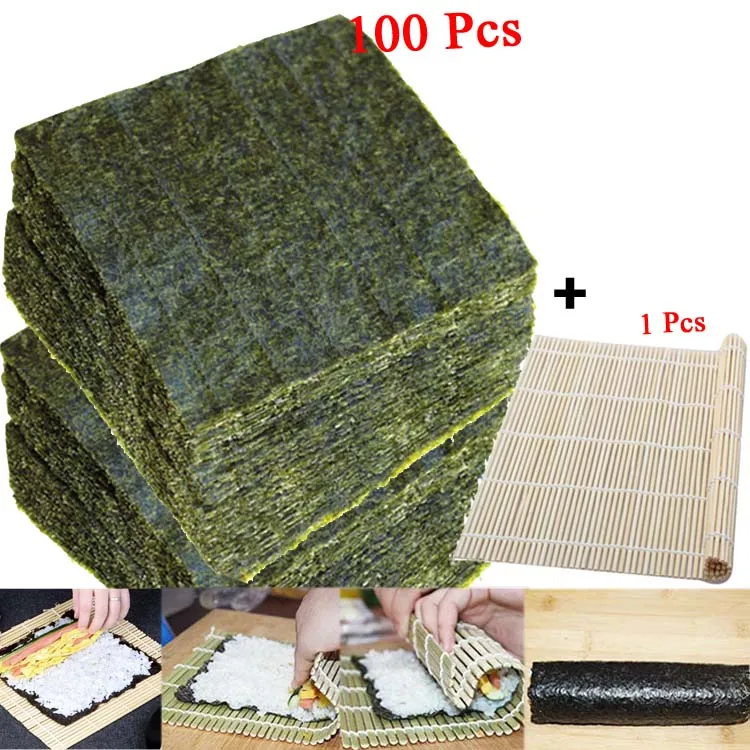 21x19cm 100pc1M 50-100 шт наполовину резанные суши нори Морские Водоросли с фабрики AAA Качество, темно-зеленый вторичный выпечки Нори Суши algues, топ продаж - Цвет: 21x19cm 100pc1M