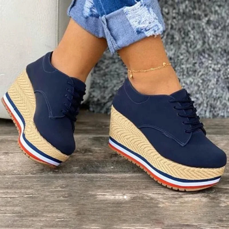 

2021 Fashion Wedges Platform Espadrilles Shoes Women Leather Thick Bottom Women Flats Round Toe Women Casual Canvas Slip On Shoe