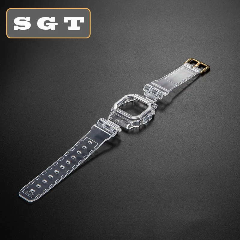 Gold clasp Прозрачный силиконовый ремешок для часов Замена для DW5600 DW5610 резиновый ремешок Спортивные Водонепроницаемые ремешки для часов - Цвет ремешка: Gold clasp