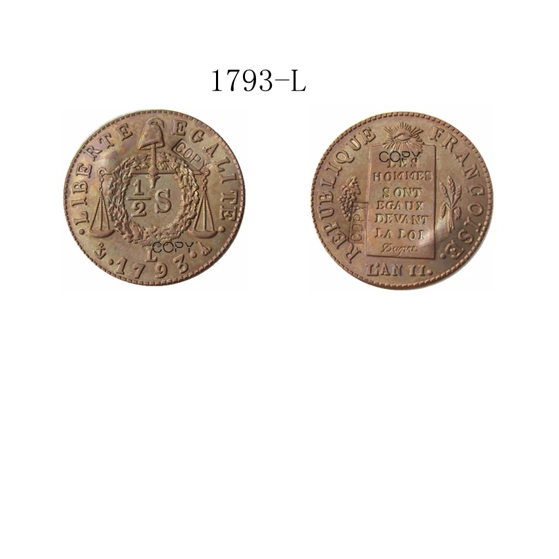 

1793 -H-L France 1/2S Copper Copy Coins