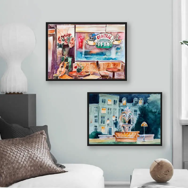 Wall Art с надписью ТВ шоу Friends (Fontain акварель печать плакатов 90S входной двери у