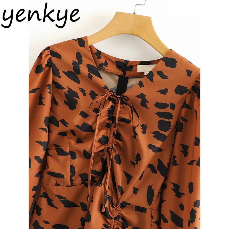 Сексуальное женское винтажное леопардовое драпированное платье с завязками