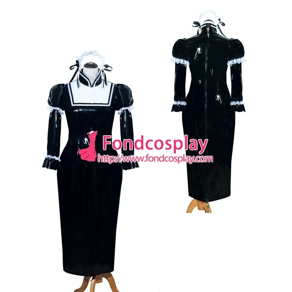 Французская горничная Сисси Запираемые черный ПВХ парадная форма Косплэй костюм