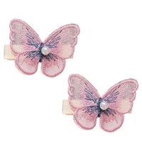 1 pair creative hair pins butterfly pearl decor embroidery hair clips hair accessories for girl women clothing accessorie