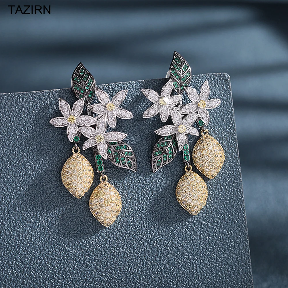 

Colorful Flower Dangle Earrings Western Cubic Zirconia Drop Earrings CZ Bridal Women Wedding Jewelry Accessories 925 Silver