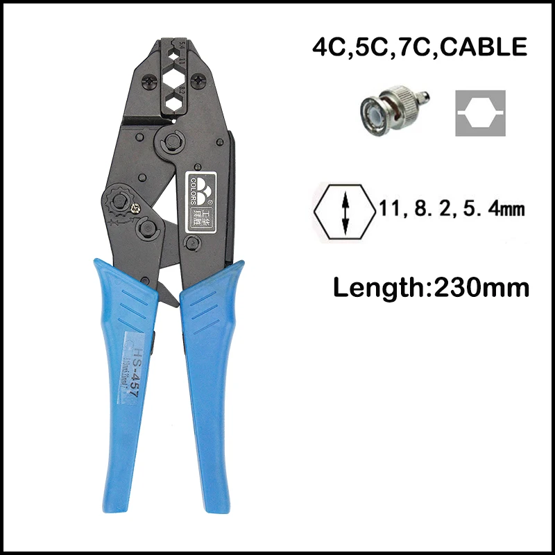 

Plier tool HS-457 crimping capacity 11,8,2,5.4mm length 230mm ratchet crimping plier european style 4C,5C,7C,cable