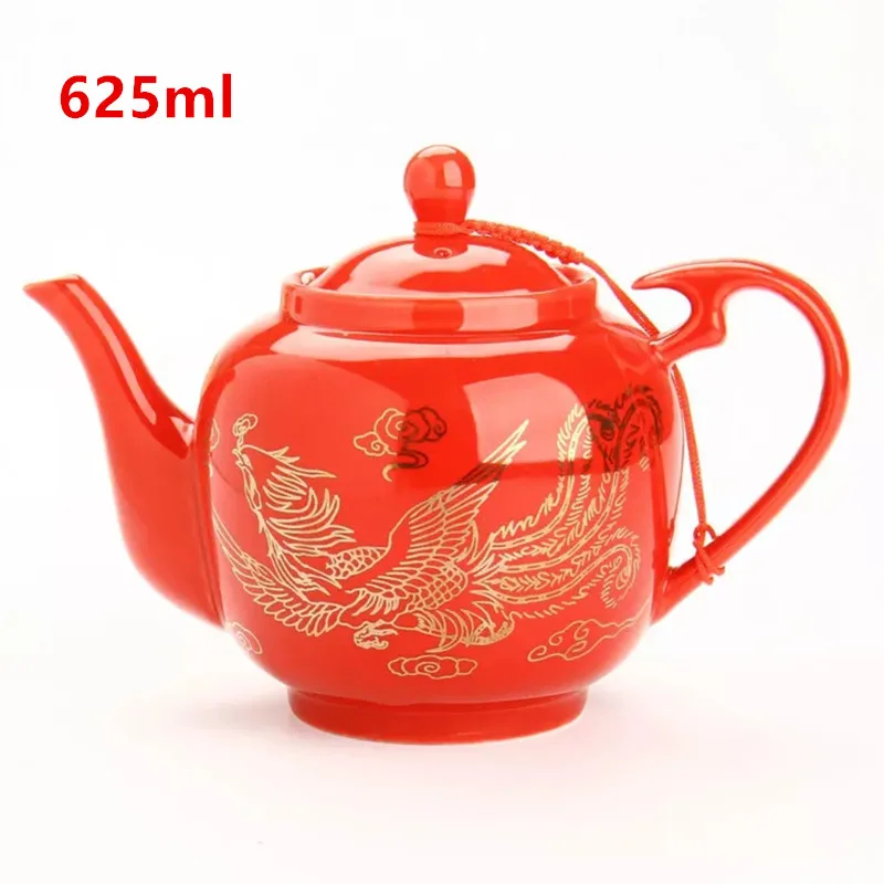 Дракон и феникс свадебный gaiwan чайная чаша китайский красный ted чайная чашка и блюдце набор - Цвет: 625ml Teapot DP