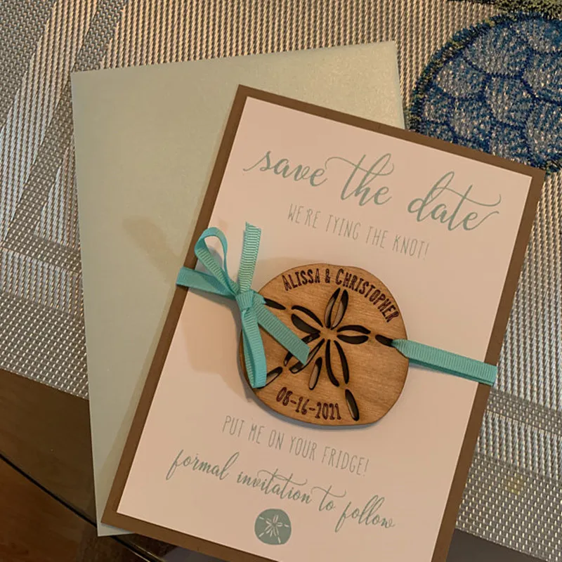 Свадебные деревянные магниты лазерной резки магнитные сохраняют дату