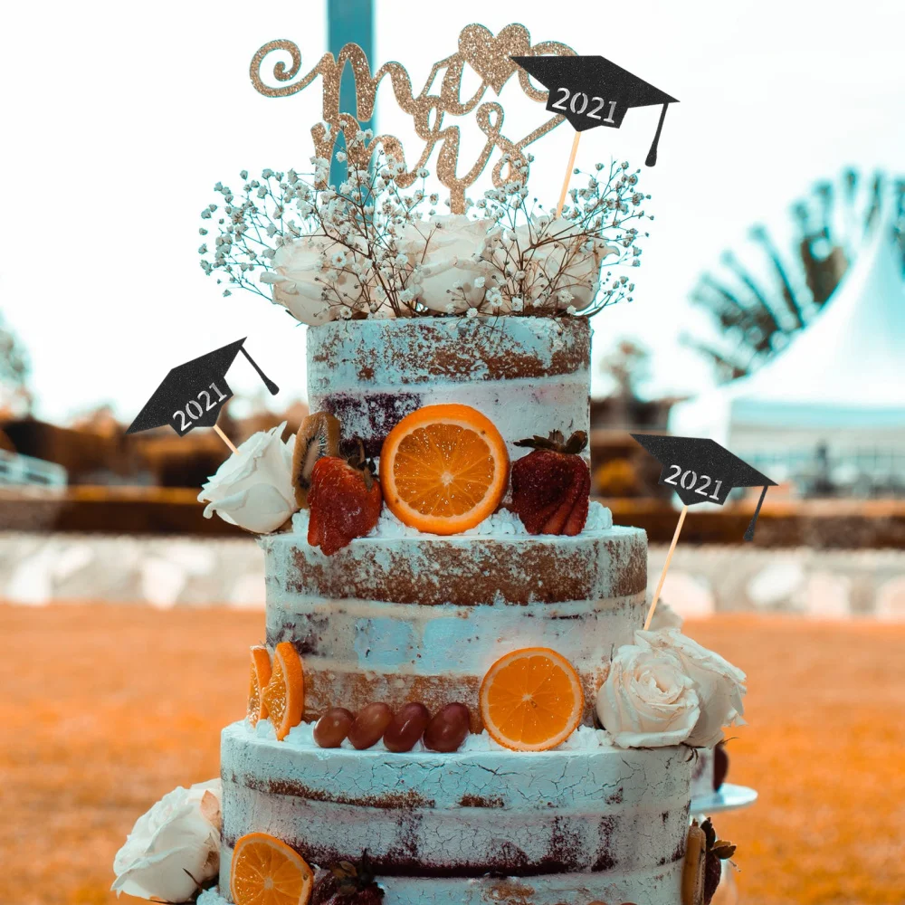 

32Pcs 2021 Graduation Cake Insert Toppers Trencher Cap Cake Decorative Toppers
