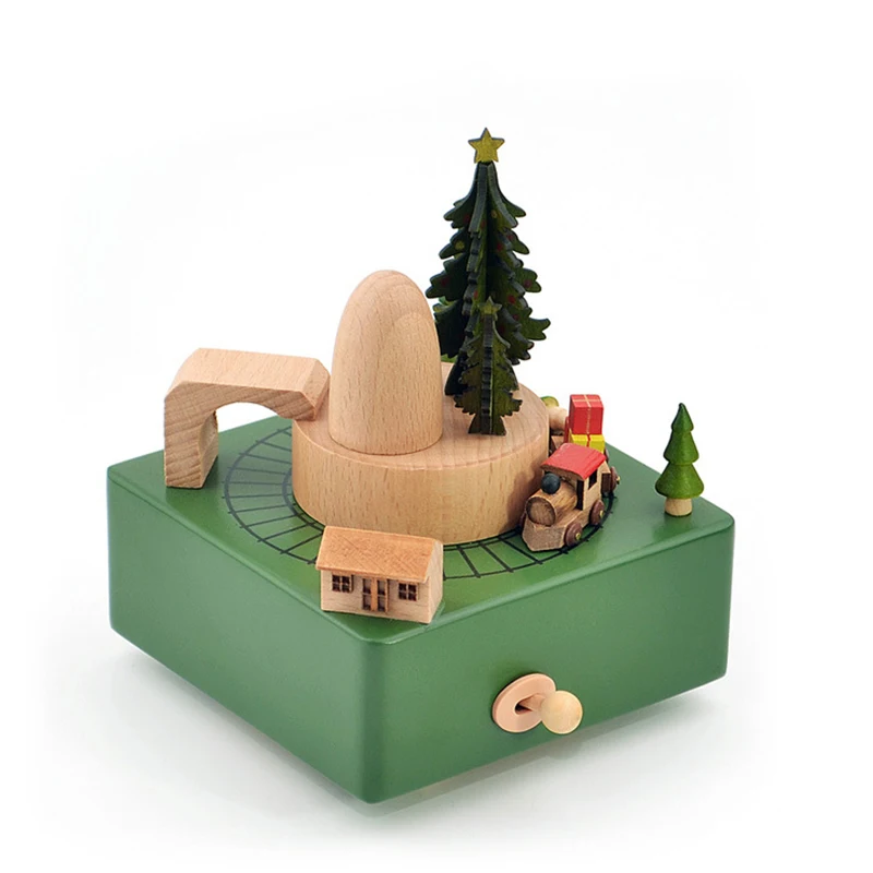 

Christmas Creative Music Box Wooden Clockwork Revolving train Nordic Home Decor Living Room Kids Room Decoration Accessories