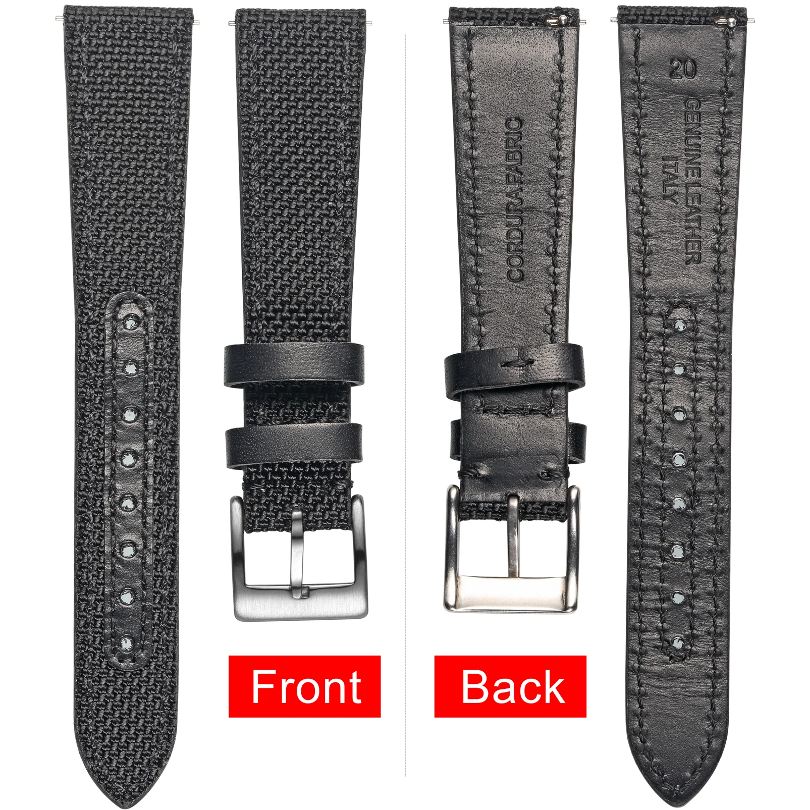 Ремешок из кордуры Hemsut для наручных часов нейлоновый черный браслет двух частей