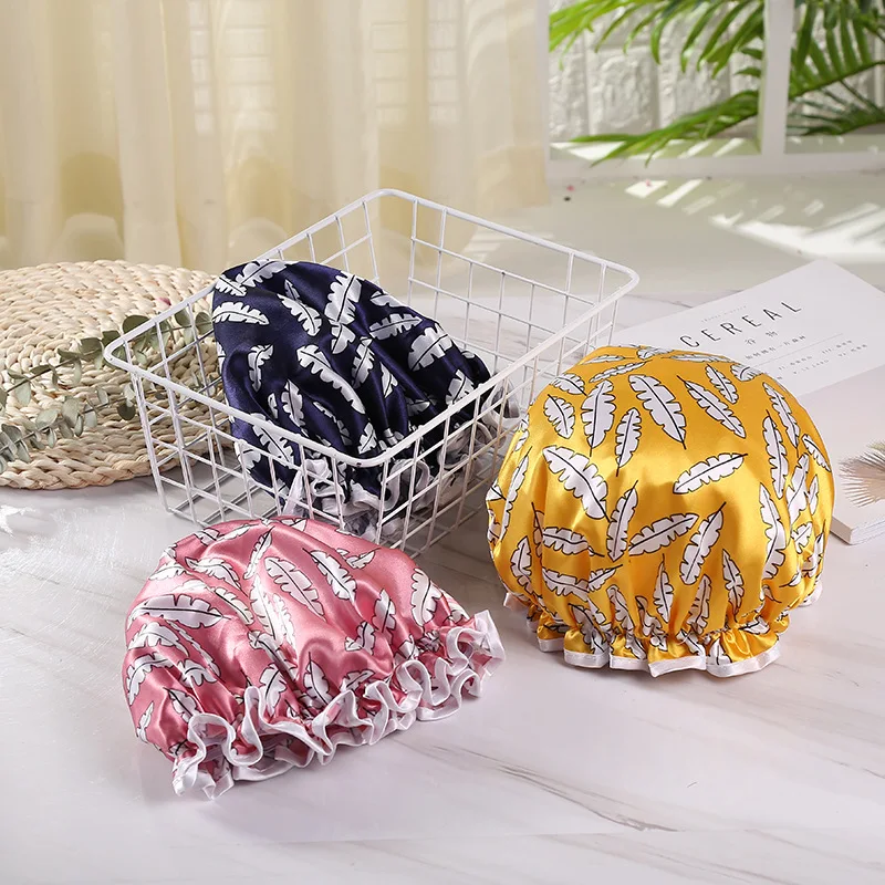 Водонепроницаемая утолщенная шапочка для душа с двойным атласным принтом