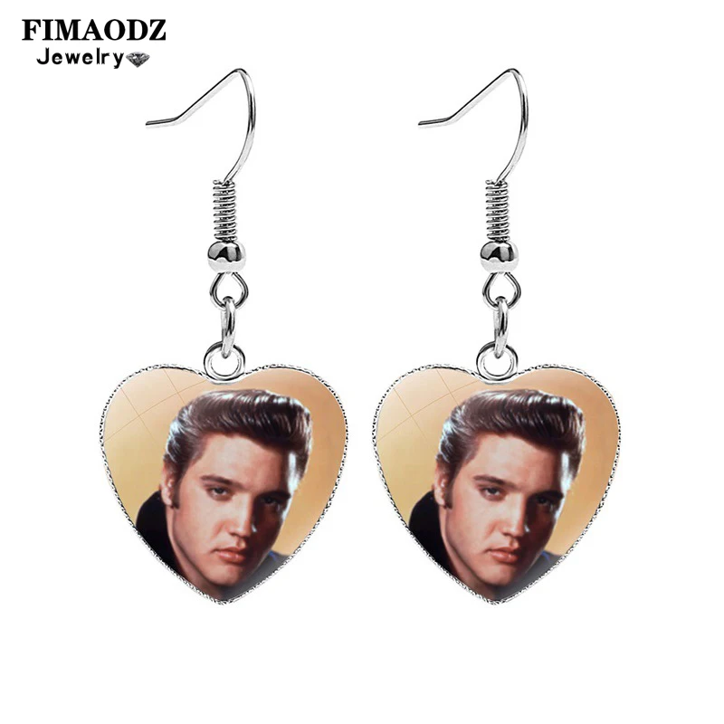 FIMAODZ модные серьги Elvis для женщин фанатов рок звезды певицы фото стекло кабошон