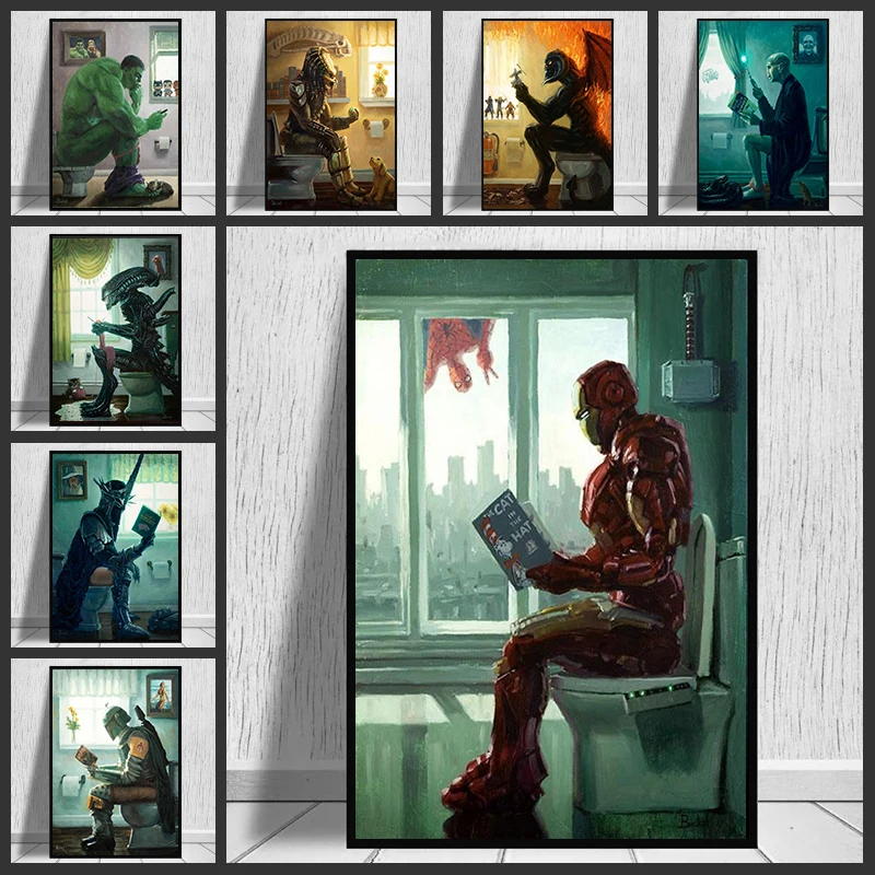 

Iron Man Bathroom Decor Wall Art Marvel Poster Prints Canvas Painting Comics Anime Hulk Captain America Superman Home Room Decor