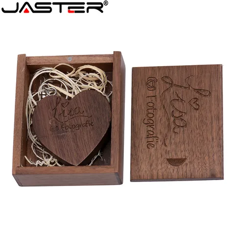 JASTER USB 2.0 деревянный флэш-накопитель с сердечком, 64 ГБ, 32 ГБ, 16 ГБ, 4 ГБ, U-диск, флэш-накопитель, подарки для фотографий, 1 шт., бесплатный индивидуальный логотип
