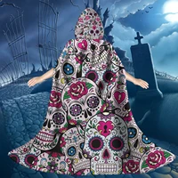 gothic sugar skull design print hooded cloak for teen boys girls new fashion halloween role cosplay costumes cape with hood