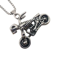 antique silver 316l stainless steel skeleton motorcycle pendant necklace mens fashion hip hop punk skull motor biker necklace