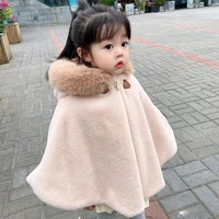 2021 baby girl cloak faux fur winter infant toddler child princess hooded cape fur collar baby outwear top warm clothes