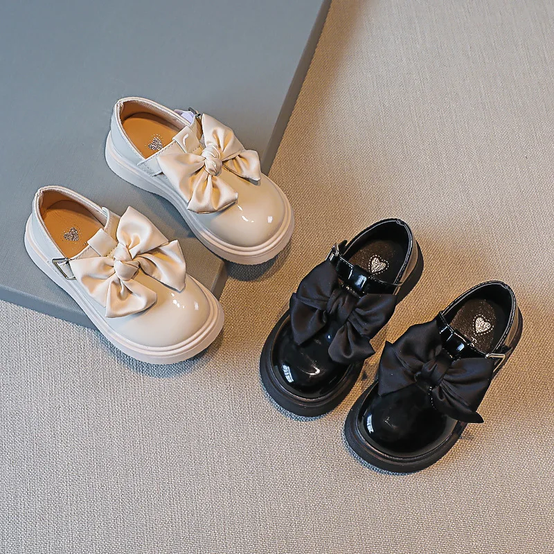 Zapatos de princesa para ni&ntilde;as, calzado de cuero con lazo, de fondo suave, de PU, antideslizante, y boda para fiesta, novedad de oto&ntilde;o, 2022-0