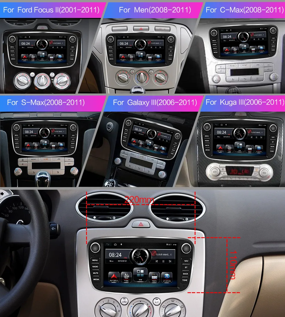 2Din Android 9,0 автомобильный Радио мультимедийный плеер для Ford Focus S-Max Mondeo 9 Galaxy C-Max II Kuga gps навигация 2G ram