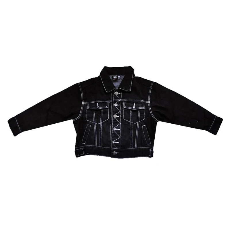 black coat Детская одежда в стиле хип-хоп для девочек; красный комбинезон; джинсовая куртка; одежда для сцены; костюмы для джазовых танцев; одежда для выступлений в уличном стиле; DQS2693 - Цвет: black coat