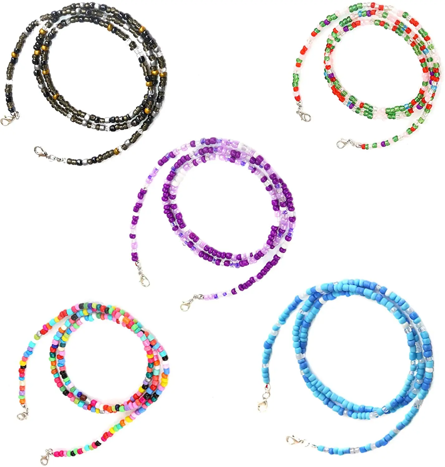 

Trendy 5PCS Mask Necklace Holder Eyeglass Chains for Women Eyeglass Holder Strap Beaded Lanyard Eyeglass Lanyard with Clips