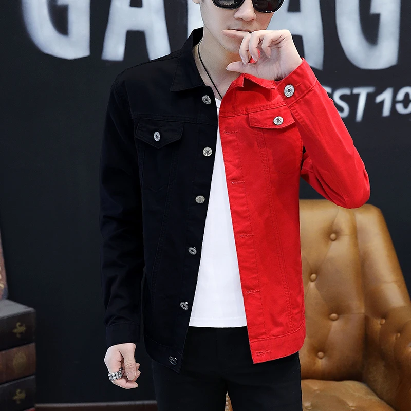 Повседневные узкие джинсы куртка для мужчин 2019 белая и красная джинсовая Homme с
