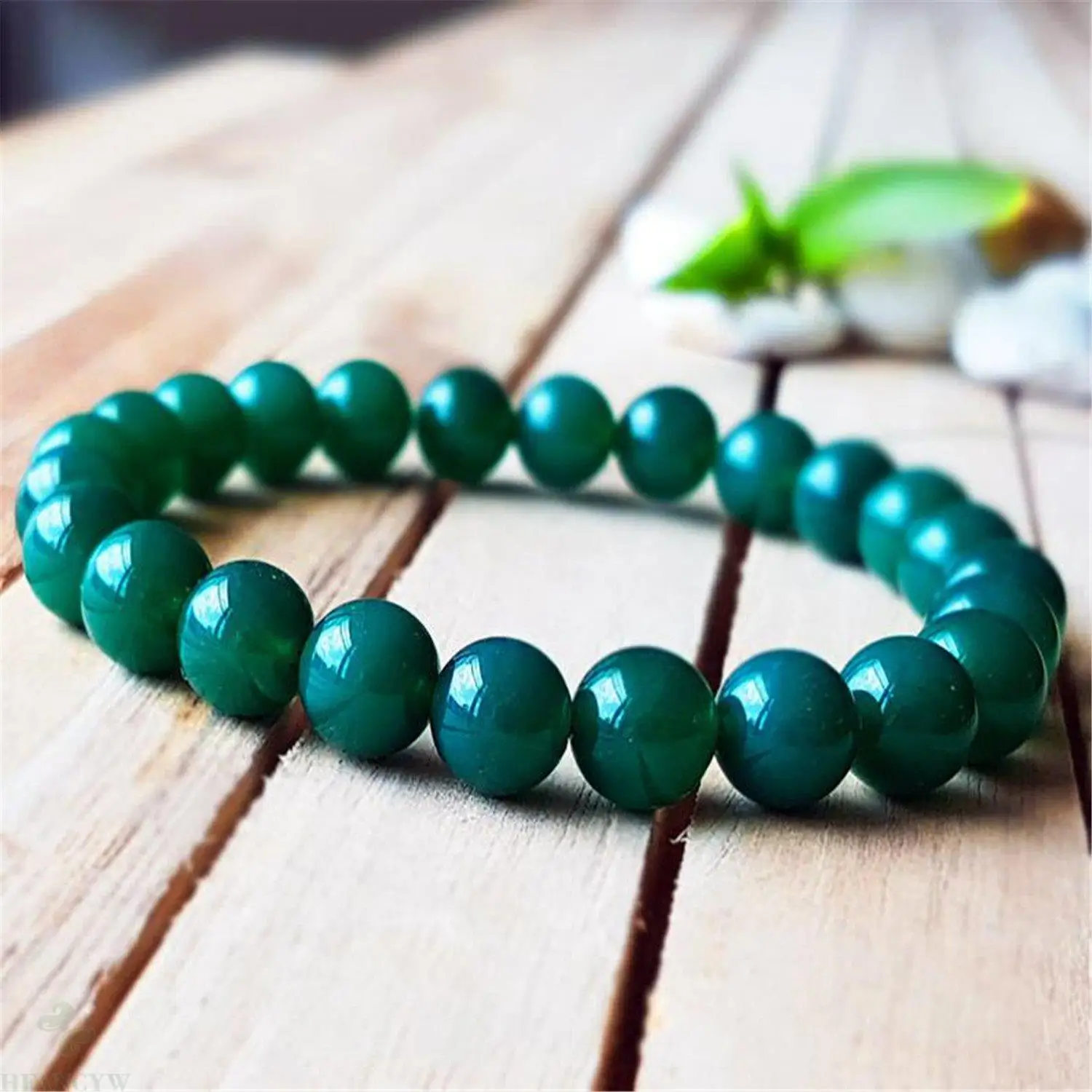 8mm Green Jade Beads Handmade Bracelet 7.5inch Lucky Mala Wristband Spirituality