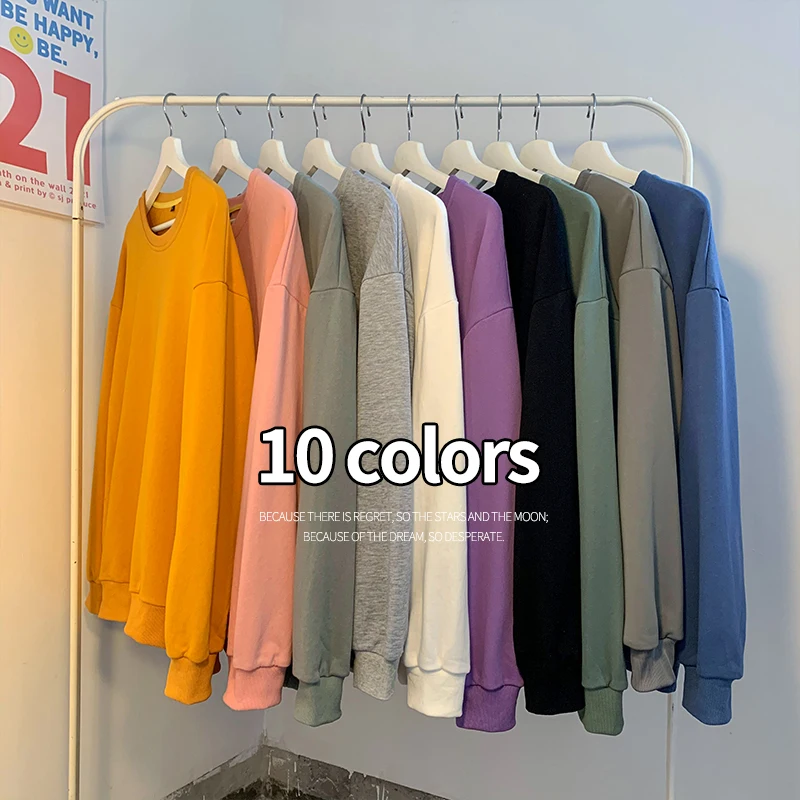 

Spring Autumn New Hoodies Men Casual Sweatshirt O-Neck Solid Colors Loose Basic Pullover S-3XL