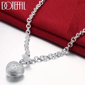 Цепочка DOTEFFIL из стерлингового серебра 925 пробы, 18 дюймов, кулон в виде сердца из циркония ААА для женщин, очаровательное свадебное обручальное украшение