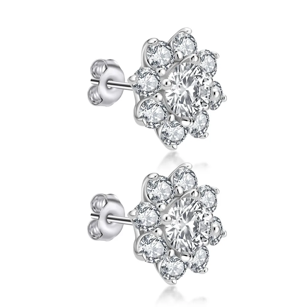 AINUOSHI Роскошные 0.8ct серьги-гвоздики круглой огранки Halo Sun Flower серьги для влюбленных 925 пробы серебряные женские серьги-гвоздики для помолвки ювелирные изделия