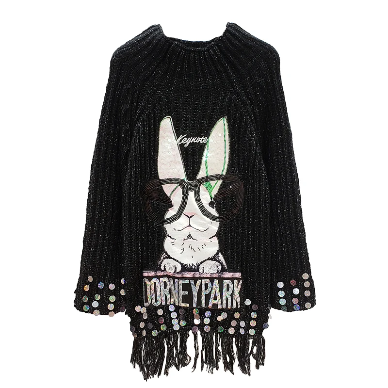 2019 winter new Thai tide brand women's cartoon sequins rabbit tassels set loose long sweater women | Женская одежда