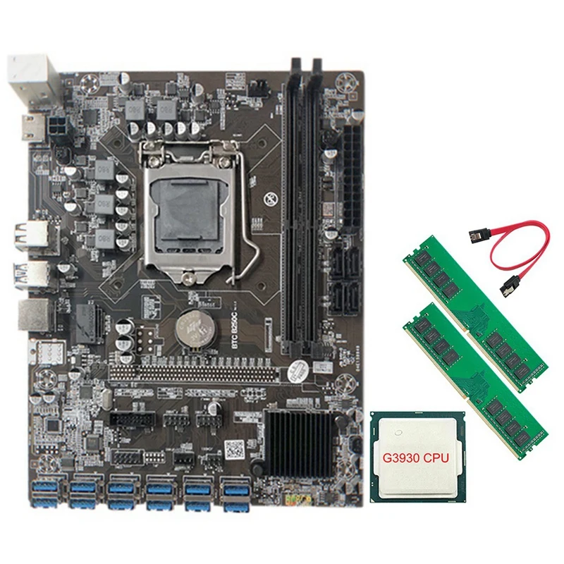 

Материнская плата для майнинга B250C с процессором G3930 + 2XDDR4 4G 2666 МГц ОЗУ + кабель SATA 12xpcie на USB3.0, слот для графической карты